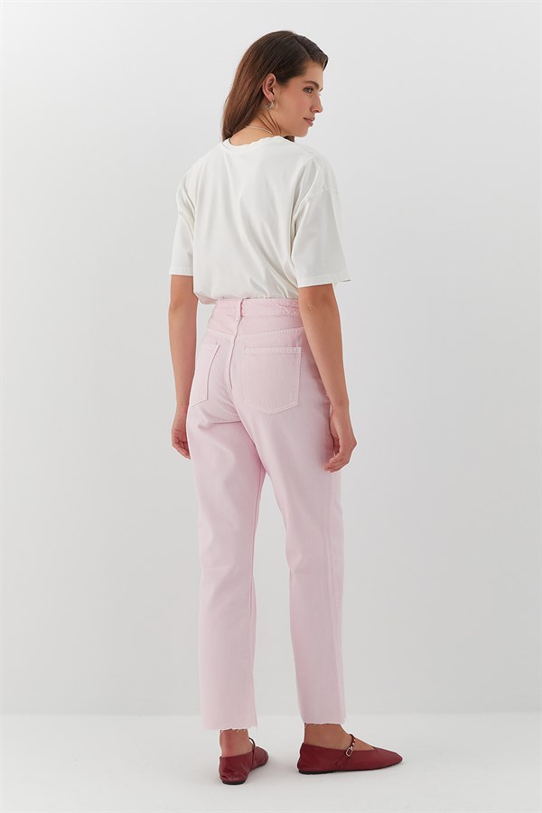 Yüksel Bel Straight Leg Jean Pantolon Pembe