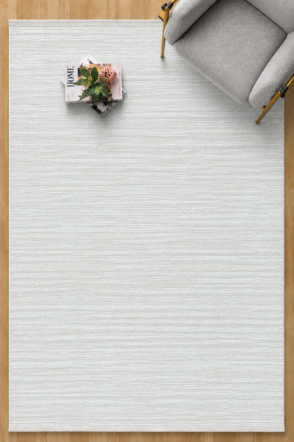 Bambum Soft 1002 Beyaz Düz Desen Modern Bambu Saten Kaymaz Taban Yıkanabilir Salon Mutfak Halısı