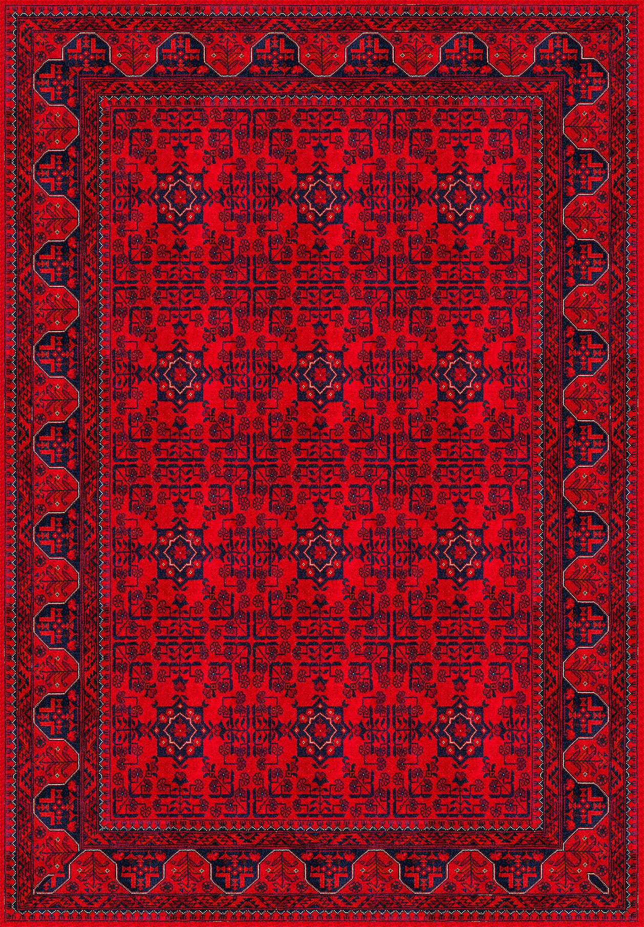 Bordo Afgan Halısı Etnik Otantik Desenli Şönil Halı Kaymaz Taban Yıkanabilir Salon Oturma Odası Halısı M1001