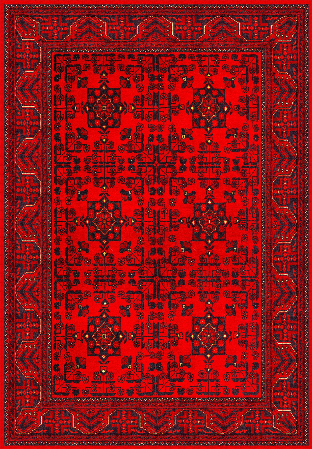 Bordo Afgan Halısı Etnik Otantik Desenli Şönil Halı Kaymaz Taban Yıkanabilir Salon Oturma Odası Halısı M1002