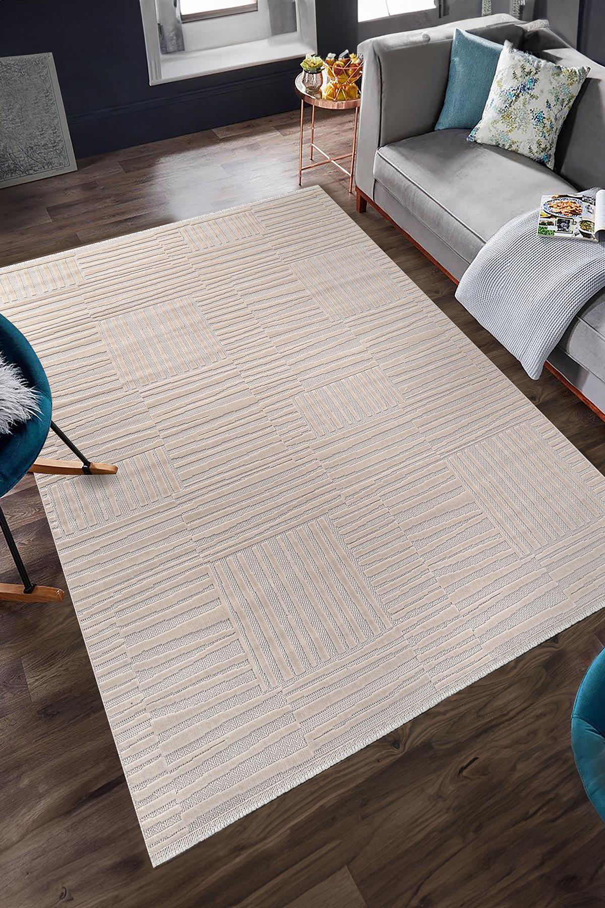 Dizayn Art Serisi Sisal Dokuma Desen Halı – Bambu Kalitesi, Tüylü DokumaSARAZ HALI Bambu Yumuşak Halı Salon Mutfak Koridor Kesme Yolluk Dokuma Makine Halısı Art Bej