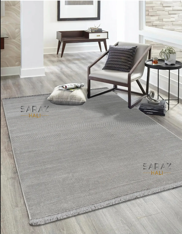 hazırlanıyorSaraz HalıParma Düz Gri Model Dokuma Halı Kilim Yolluk Salon Halısı Modern Dokuma