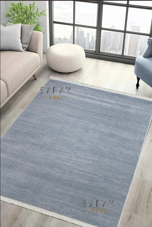 hazırlanıyorSaraz HalıParma Düz Mavi Model Dokuma Halı Kilim Yolluk Salon Halısı Modern Dokuma