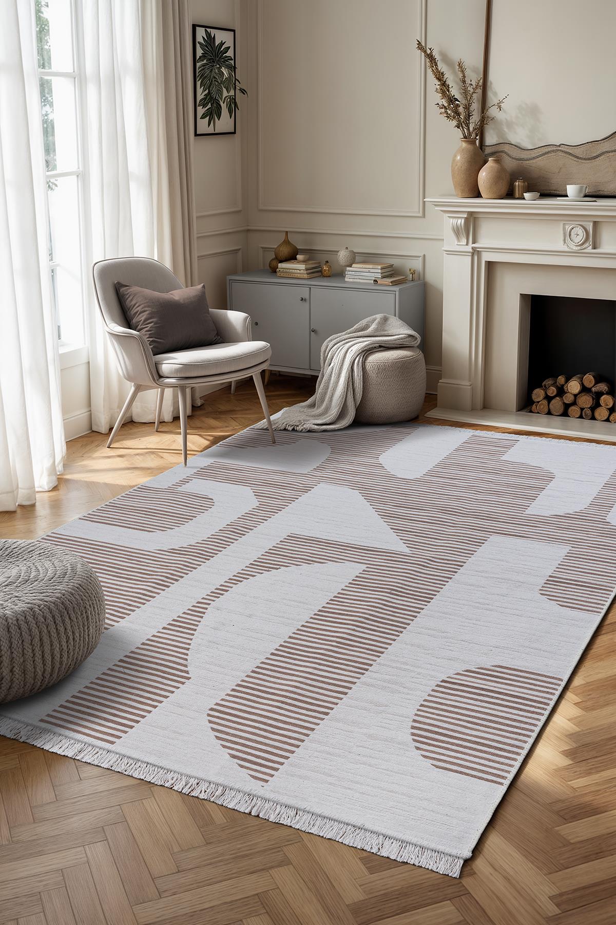 KİLİM SARAZ HALI Bohem Touch Serisi Çift Taraflı Dokuma Pamuklu Kilim 2107 Bej