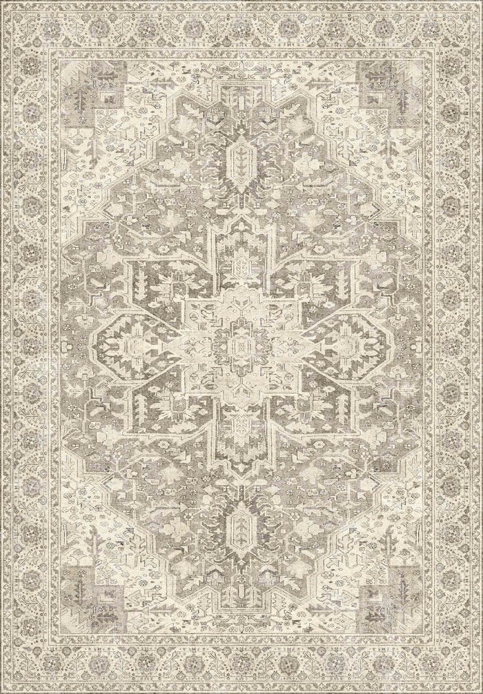 Miras Vintage Krem Bej Etnik Desenli Baskı Şönil Halı Kaymaz Taban Salon Oturma Odası Yatak Odası Halısı SH10