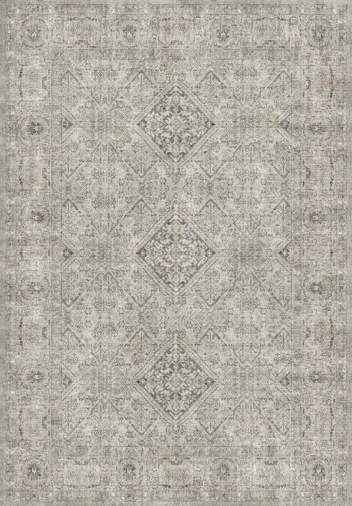 Miras Vintage Krem Gri Etnik Madalyon Desenli Baskı Şönil Halı Kaymaz Taban Salon Oturma Odası Yatak Odası Halısı SH11