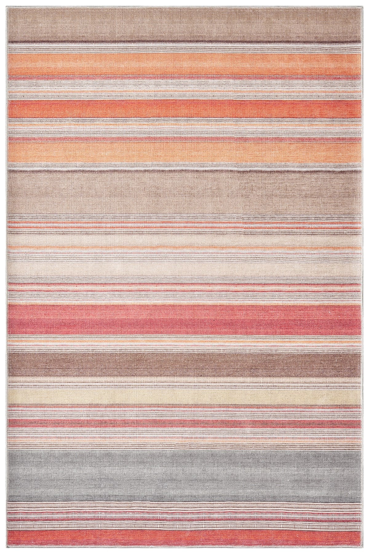 Modern Kiremit Bej Çizgili Kilim Desenli Baskı Şönil Halı Kaymaz Taban Salon Oturma Odası Yatak Odası Halısı SH06