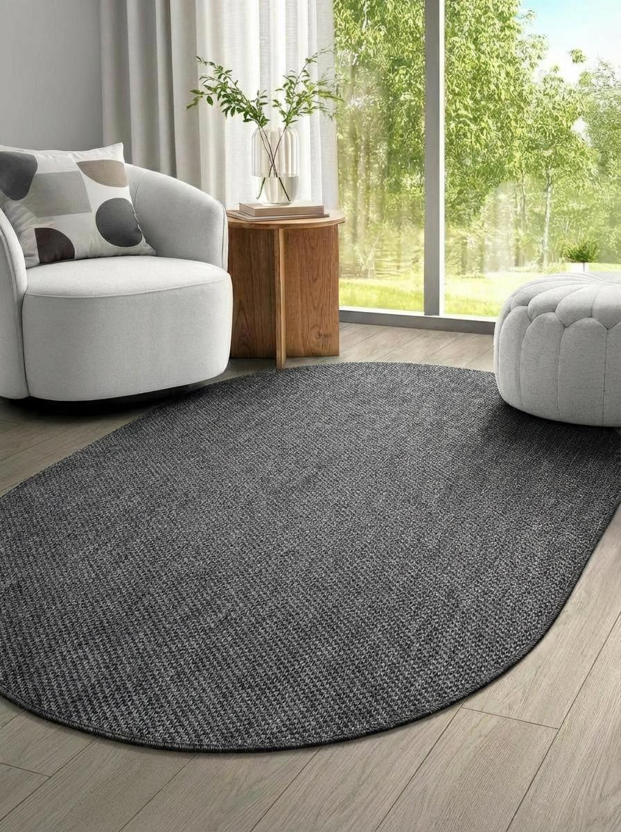 OVAL Elit 1016 Antrasit Sisal Hasır Görünümlü Modern Salon Oturma Odası Dört Mevsim Halı