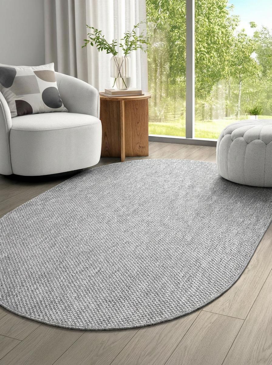 OVAL Elit 1017 Gri Sisal Hasır Görünümlü Modern Salon Oturma Odası Dört Mevsim Halı