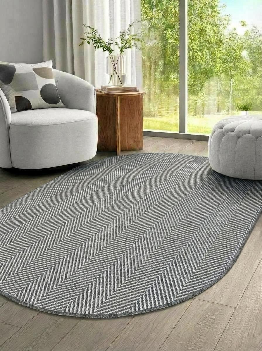 OVAL SİSAL Elit 1002 Antrasit Hasır Görünümlü Modern Salon Oturma Odası Dört Mevsim Halı