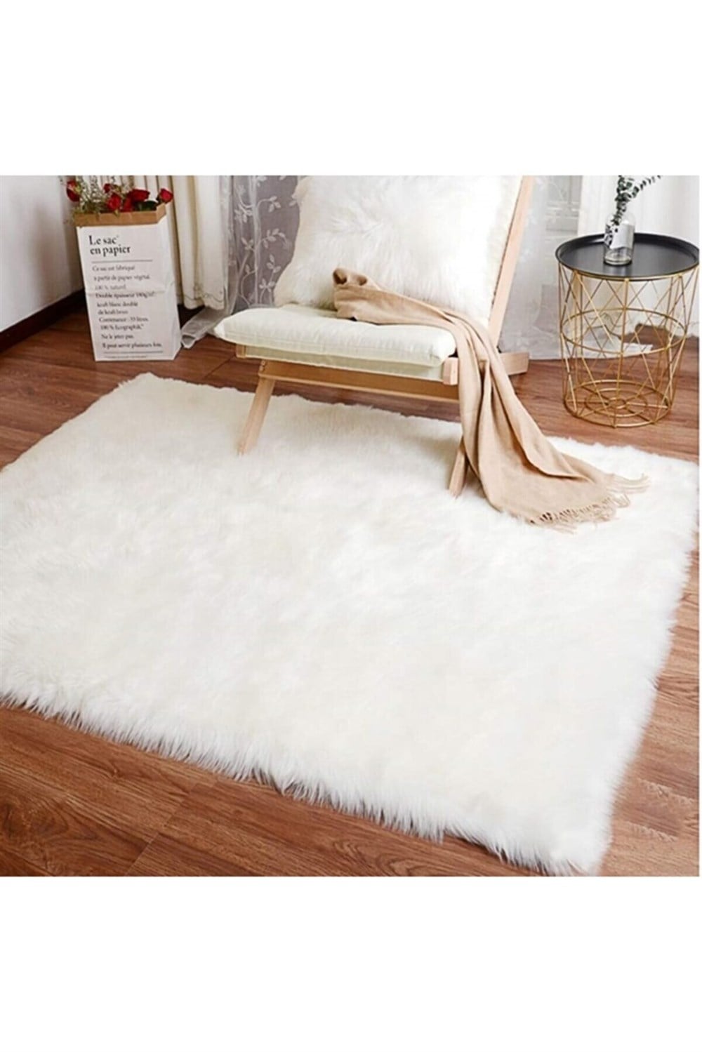 SARAZ HALI Post Peluş Beyaz Yıkanabilir PUFFY PELUŞ DÜZ