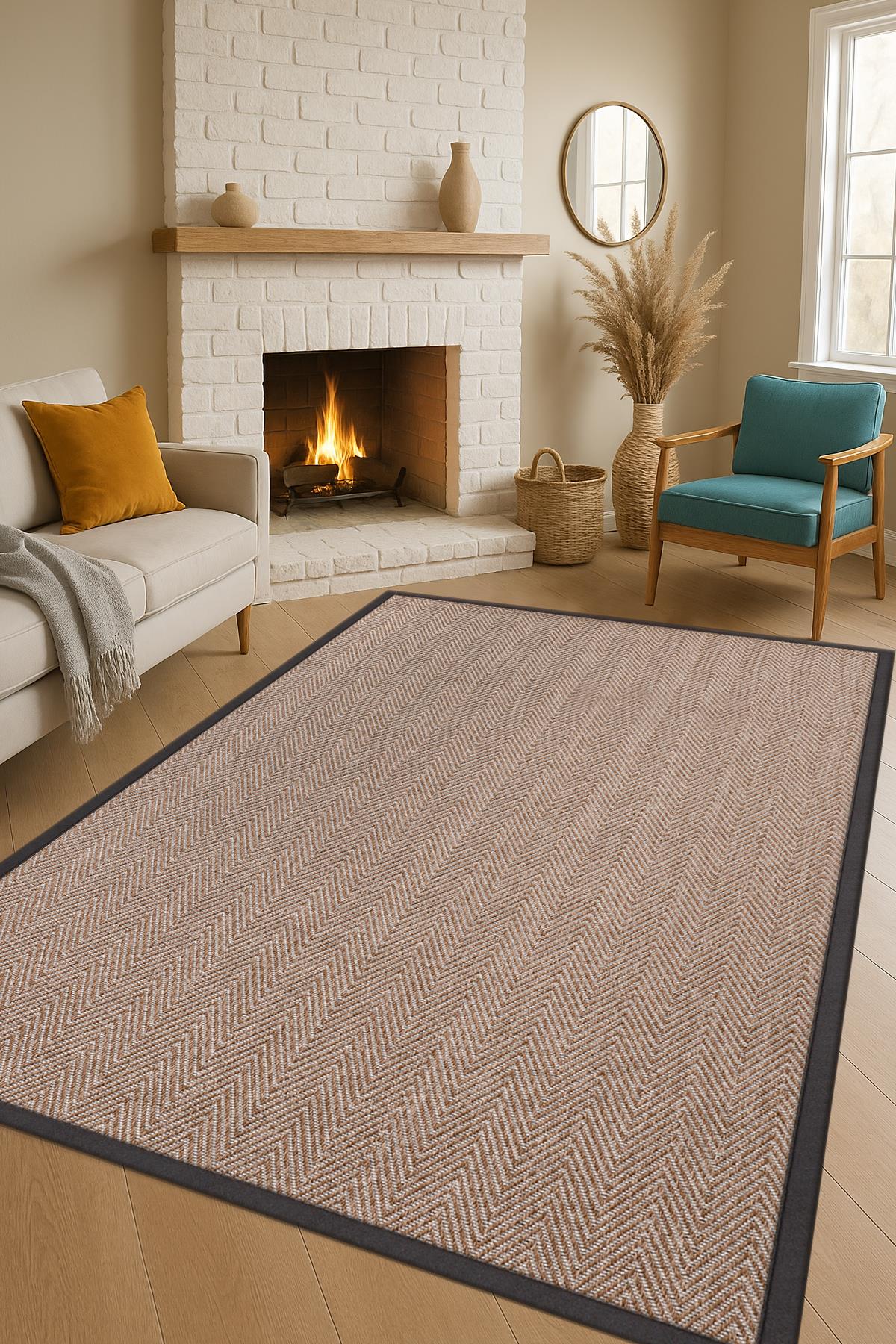 Sisal Hasır Halı ModelleriSARAZ HALI0408-Antrasit Kumaş Bordür Sisal Halı Kilim Hav Toz Vermez Kolay Temizlenen Hasır Kilim