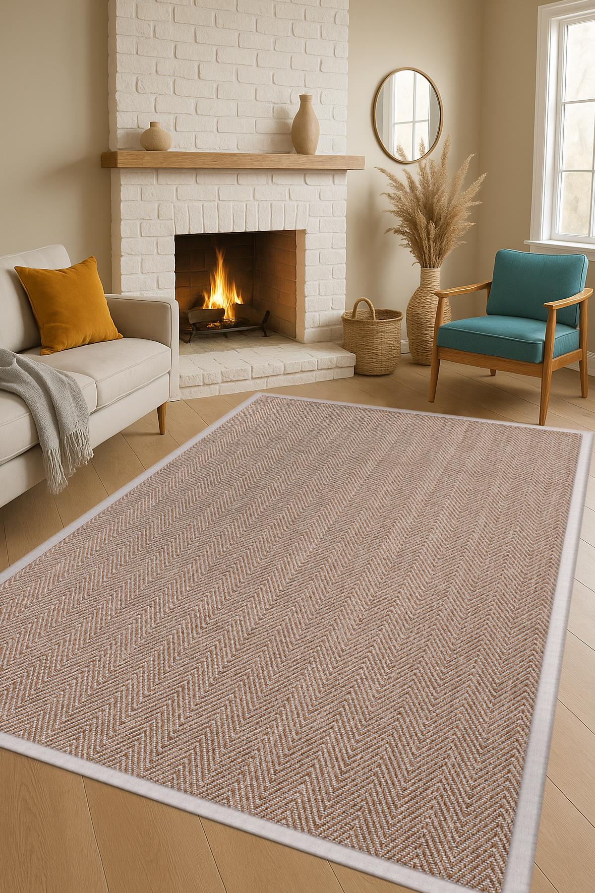 Sisal Hasır Halı ModelleriSARAZ HALI0408-Bej Kumaş Bordür Sisal Halı Kilim Hav Toz Vermez Kolay Temizlenen Hasır Kilim