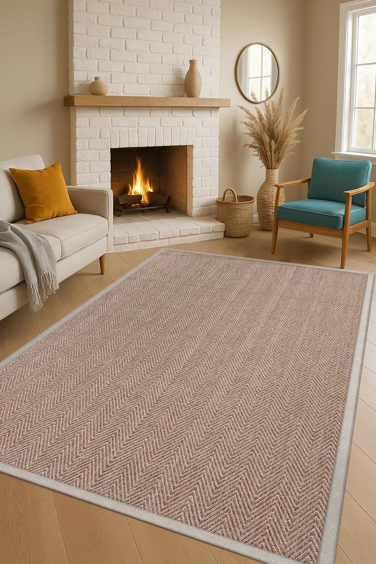 Sisal Hasır Halı ModelleriSARAZ HALI0408-Krem Kumaş Bordür Sisal Halı Kilim Hav Toz Vermez Kolay Temizlenen Hasır Kilim