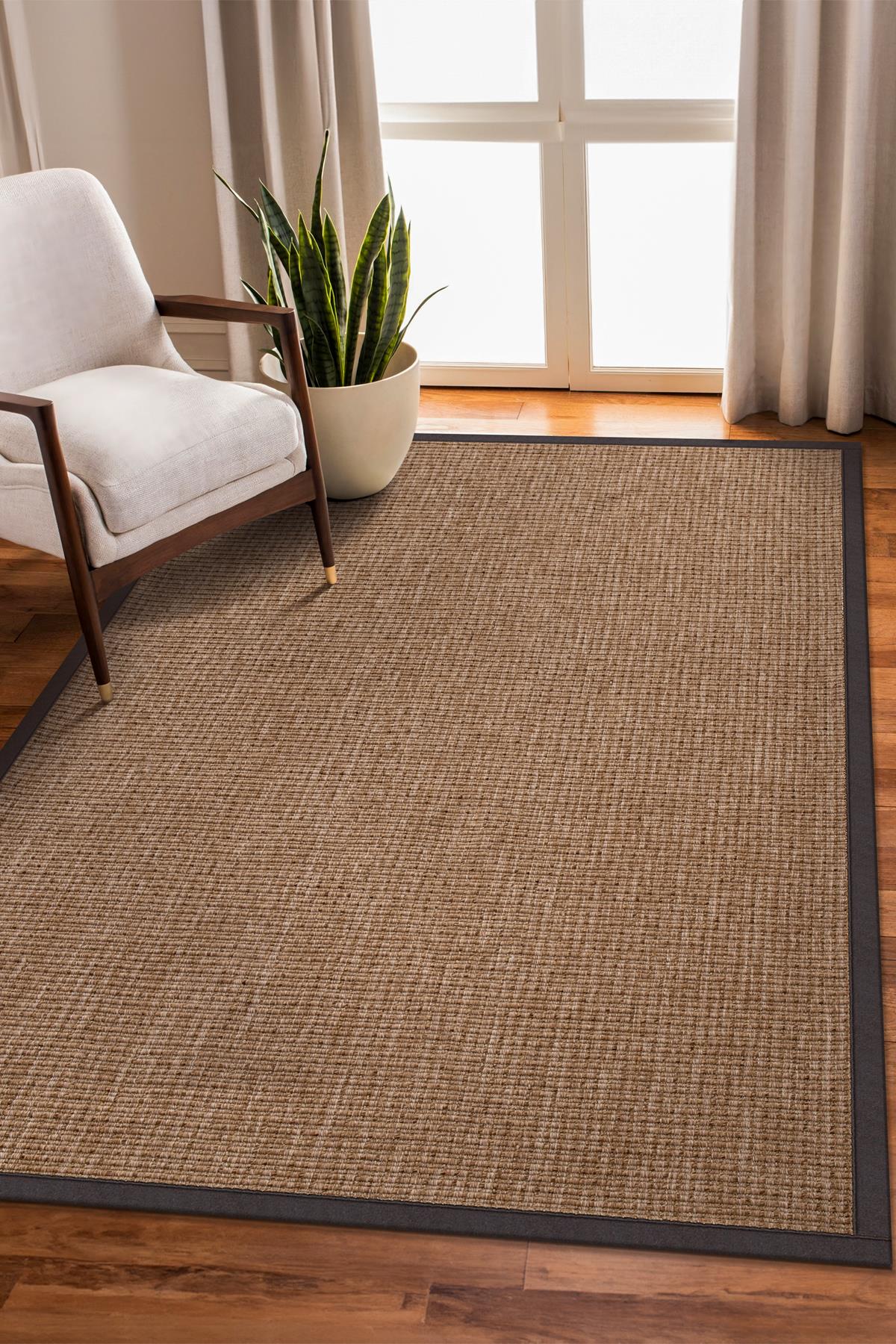 Sisal Hasır Halı ModelleriSARAZ HALI0465-Antrasit Kumaş Bordür Sisal Halı Kilim Hav Toz Vermez Kolay Temizlenen Hasır Kilim