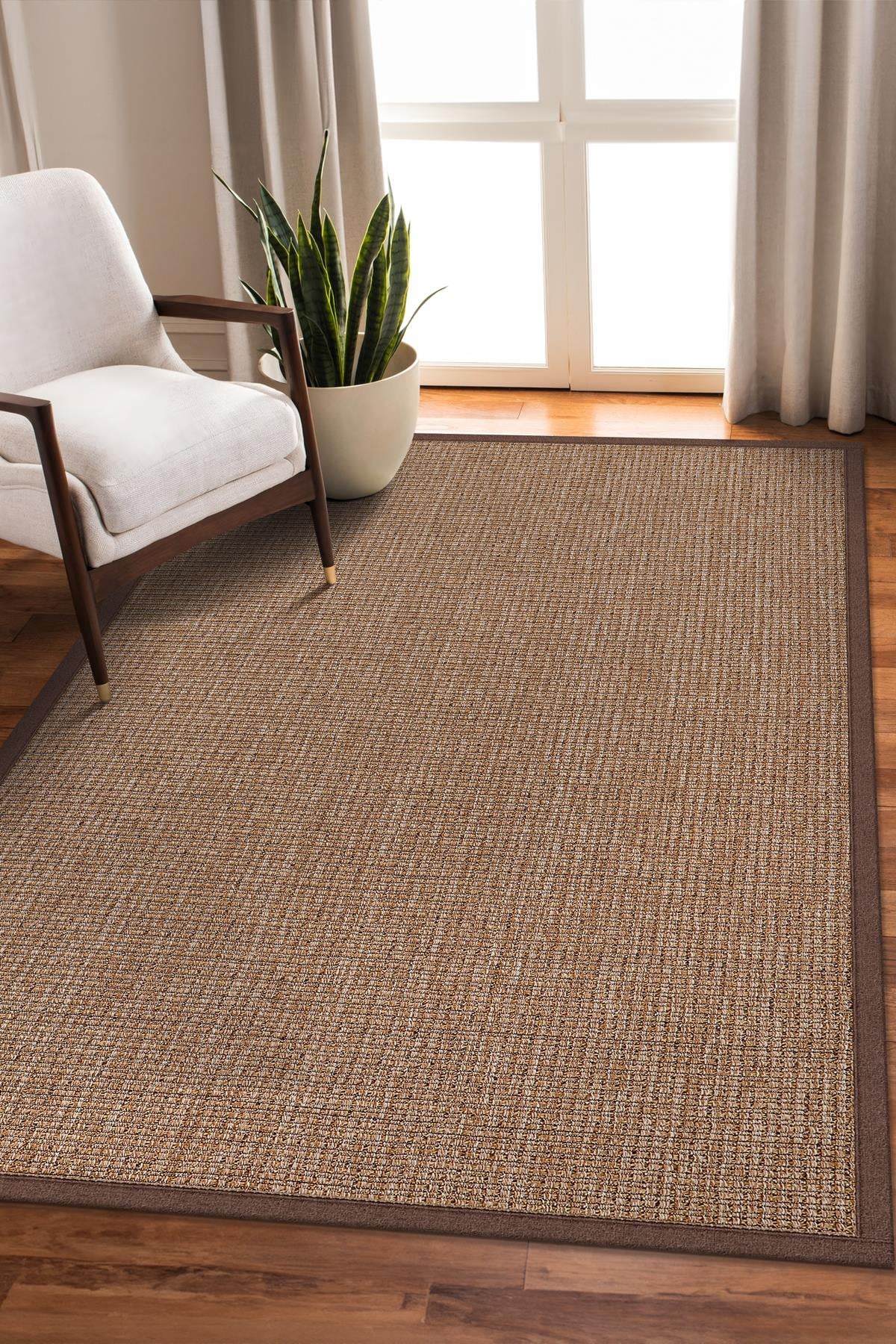 Sisal Hasır Halı ModelleriSARAZ HALI0465-Kahverengi Kumaş Bordür Sisal Halı Kilim Hav Toz Vermez Kolay Temizlenen Hasır Kilim
