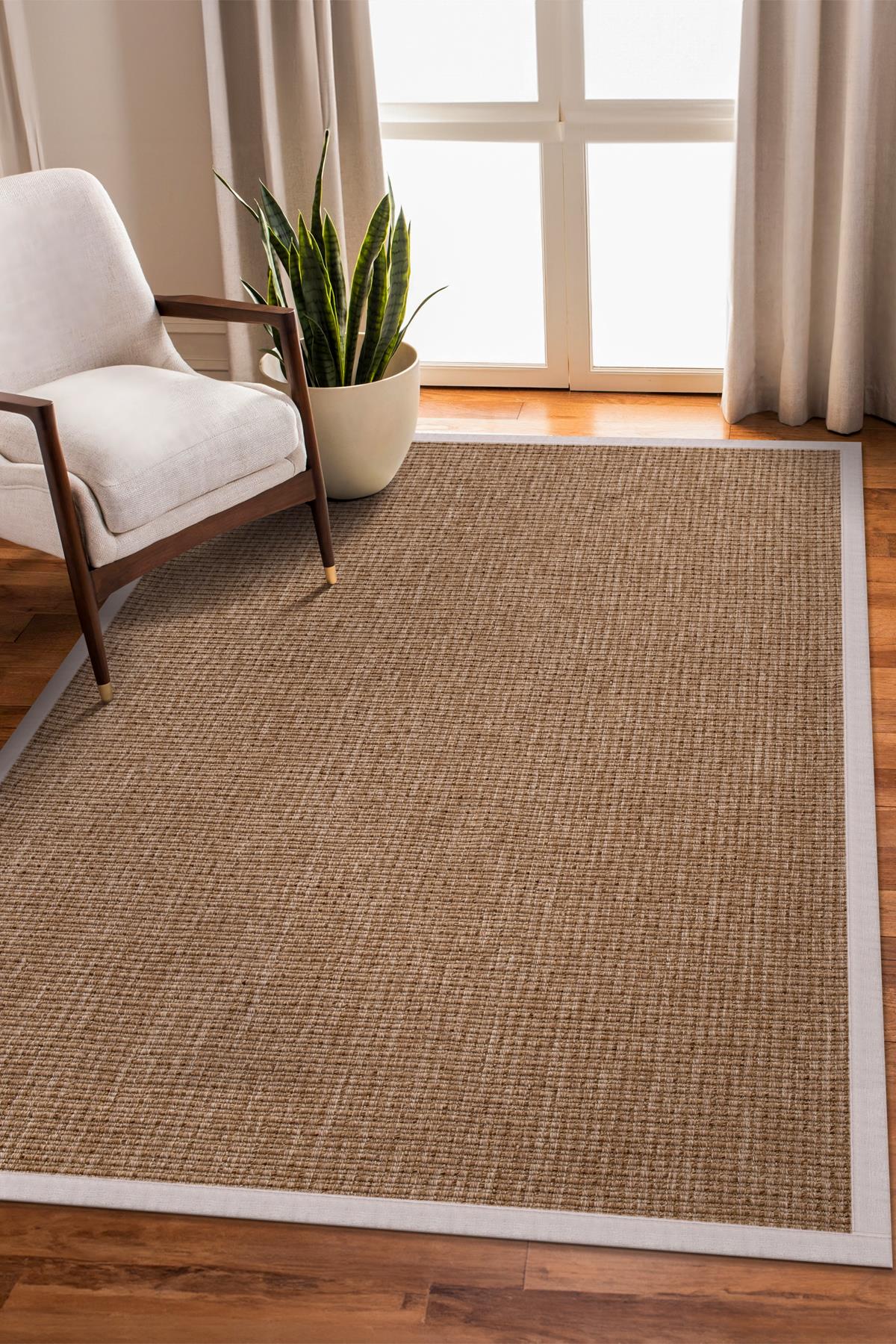 Sisal Hasır Halı ModelleriSARAZ HALI0465-Krem Kumaş Bordür Sisal Halı Kilim Hav Toz Vermez Kolay Temizlenen Hasır Kilim