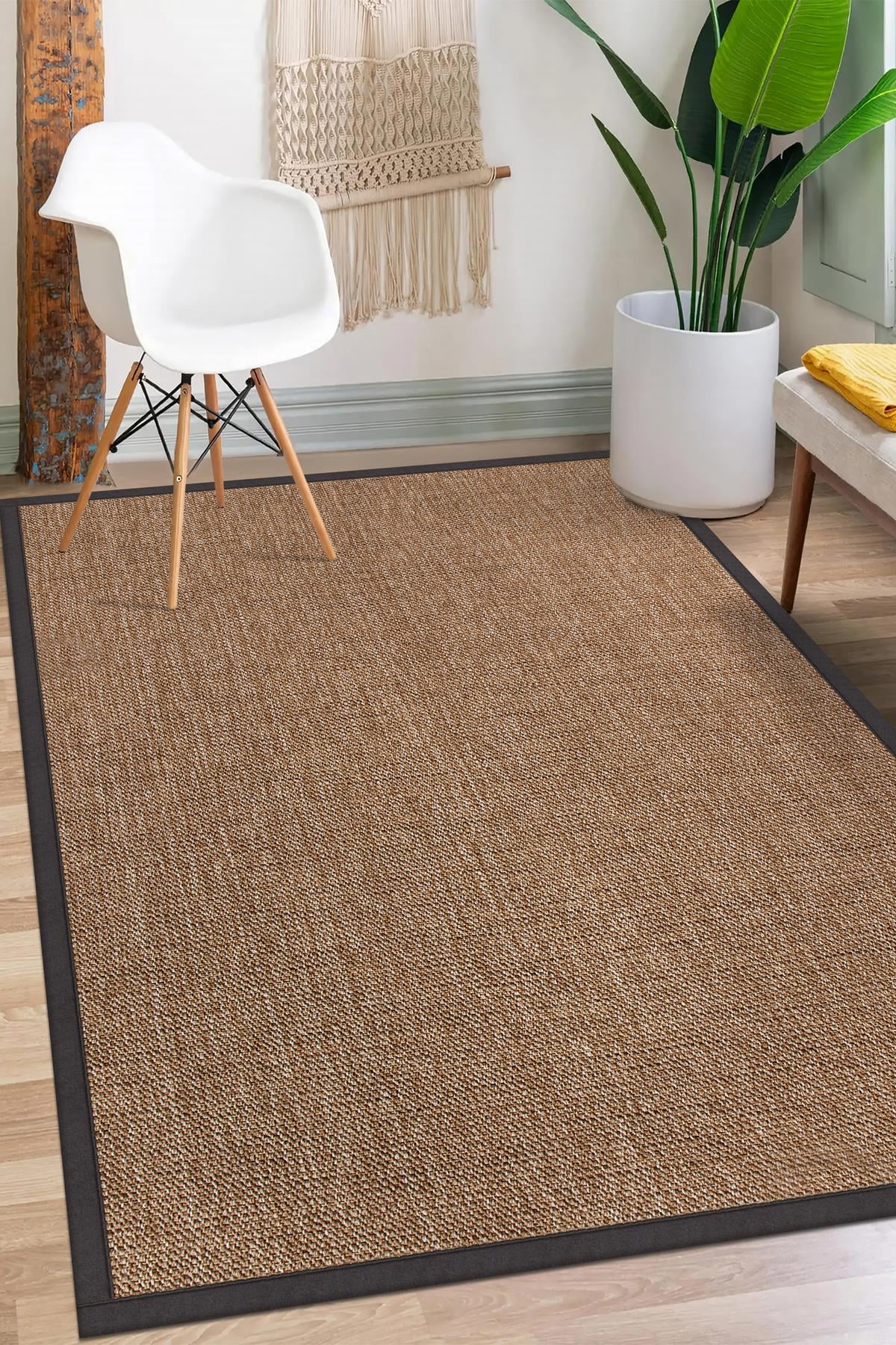 Sisal Hasır Halı ModelleriSARAZ HALI0604-Antrasit Kumaş Bordür Sisal Halı Kilim Hav Toz Vermez Kolay Temizlenen Hasır Kilim