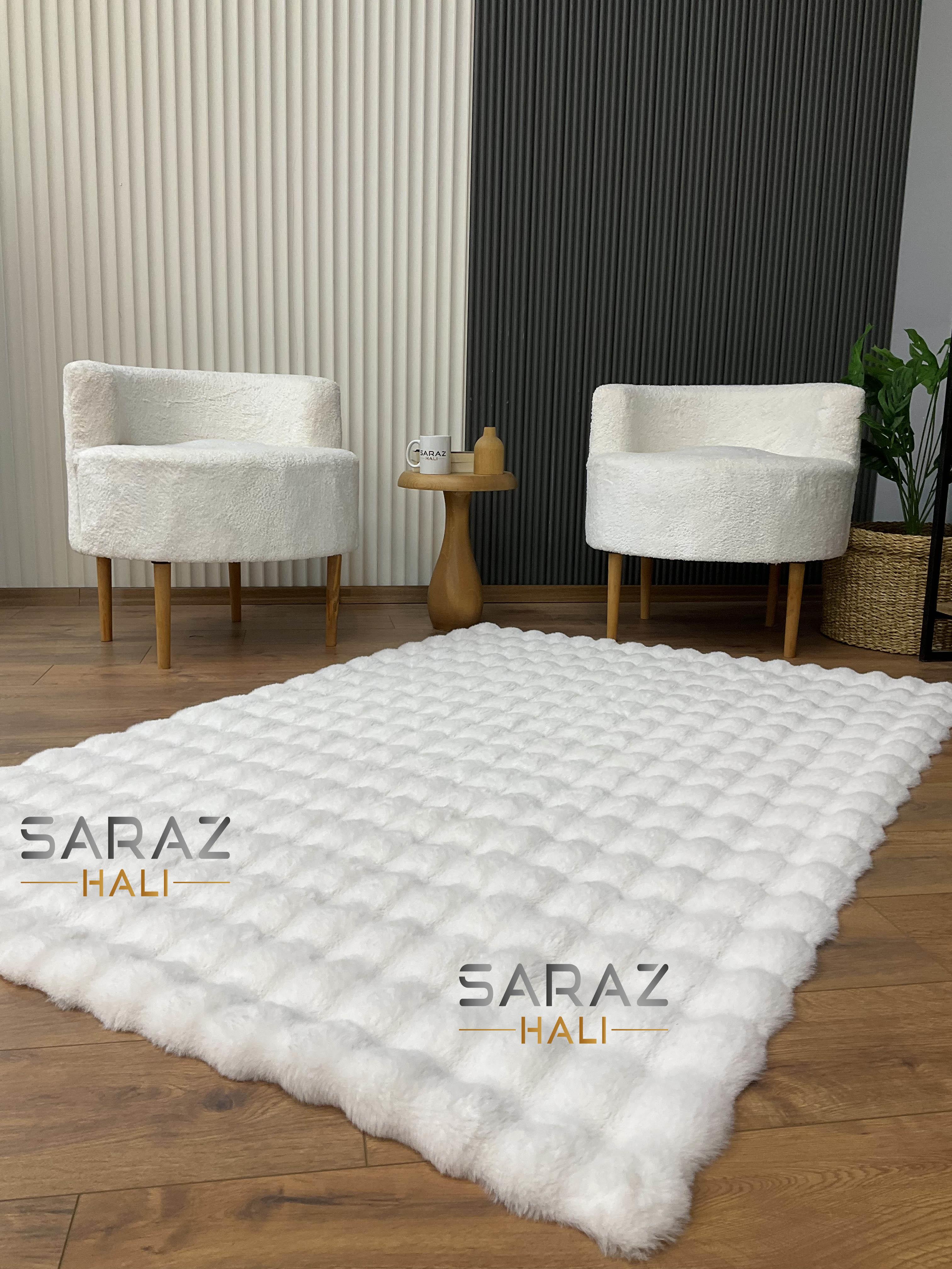 TİCİMAXSARAZ HALIBubble Tavşan Post Yumuşacık Tavşan Tüyü Küp Desen Beyaz