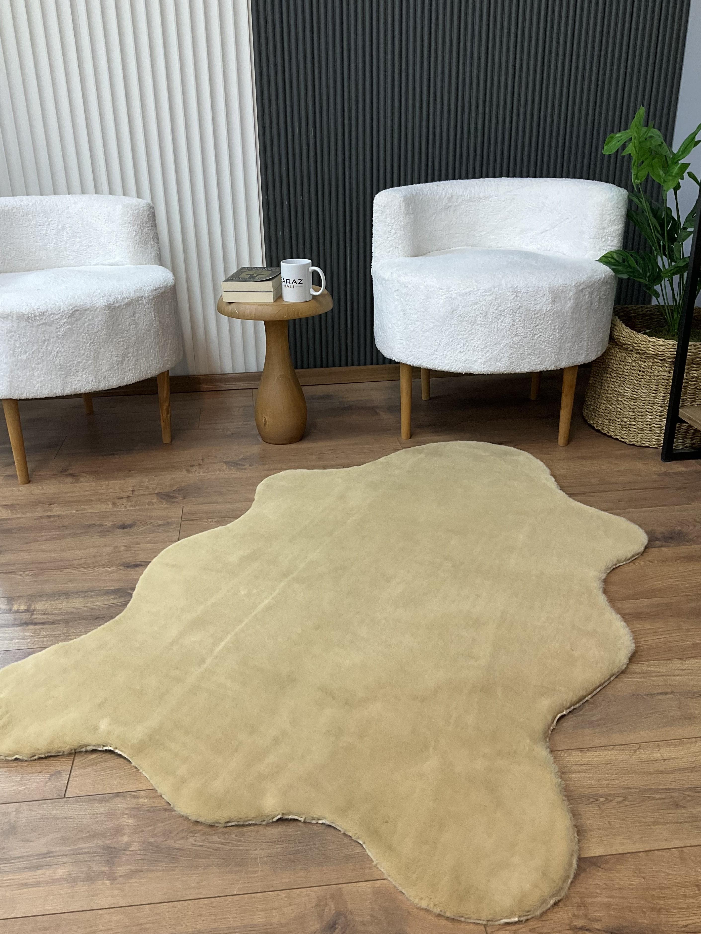 TİCİMAXSARAZ HALIDekoratif Tavşan Tüyü Post Peluş Kaymaz EKSTRA YUMUŞAK PUFFY PELUŞ Cappuccino