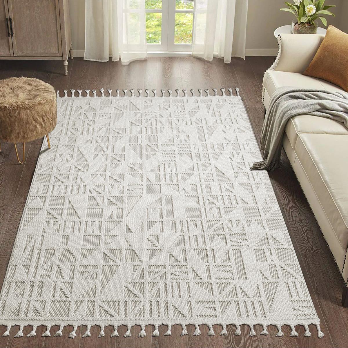 TİCİMAXSARAZ HALISaraz Halı Bukle Serisi Geometrik Desen Krem