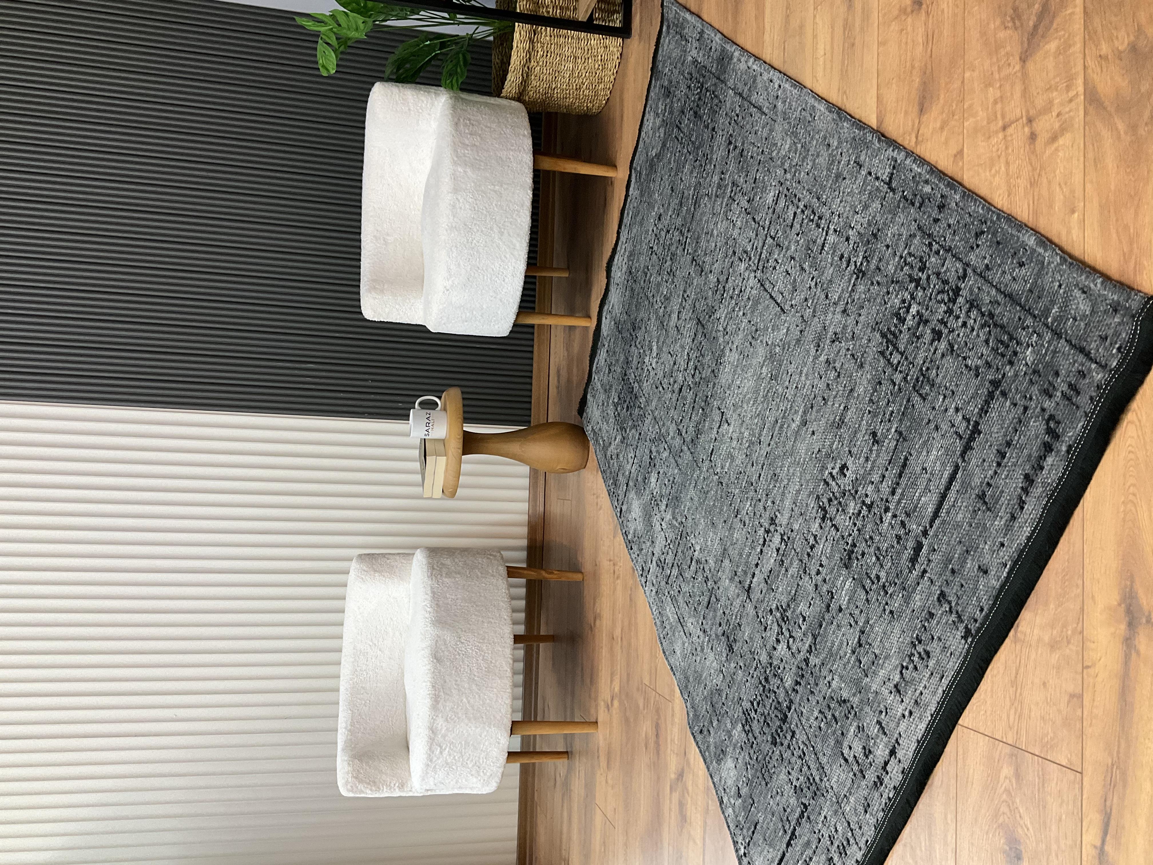 TİCİMAXSARAZ HALIŞönil Dokuma Kayma Taban Makinede Yıkanabilir Leke Tutmaz Kesme Bohem Kilim Antrasit