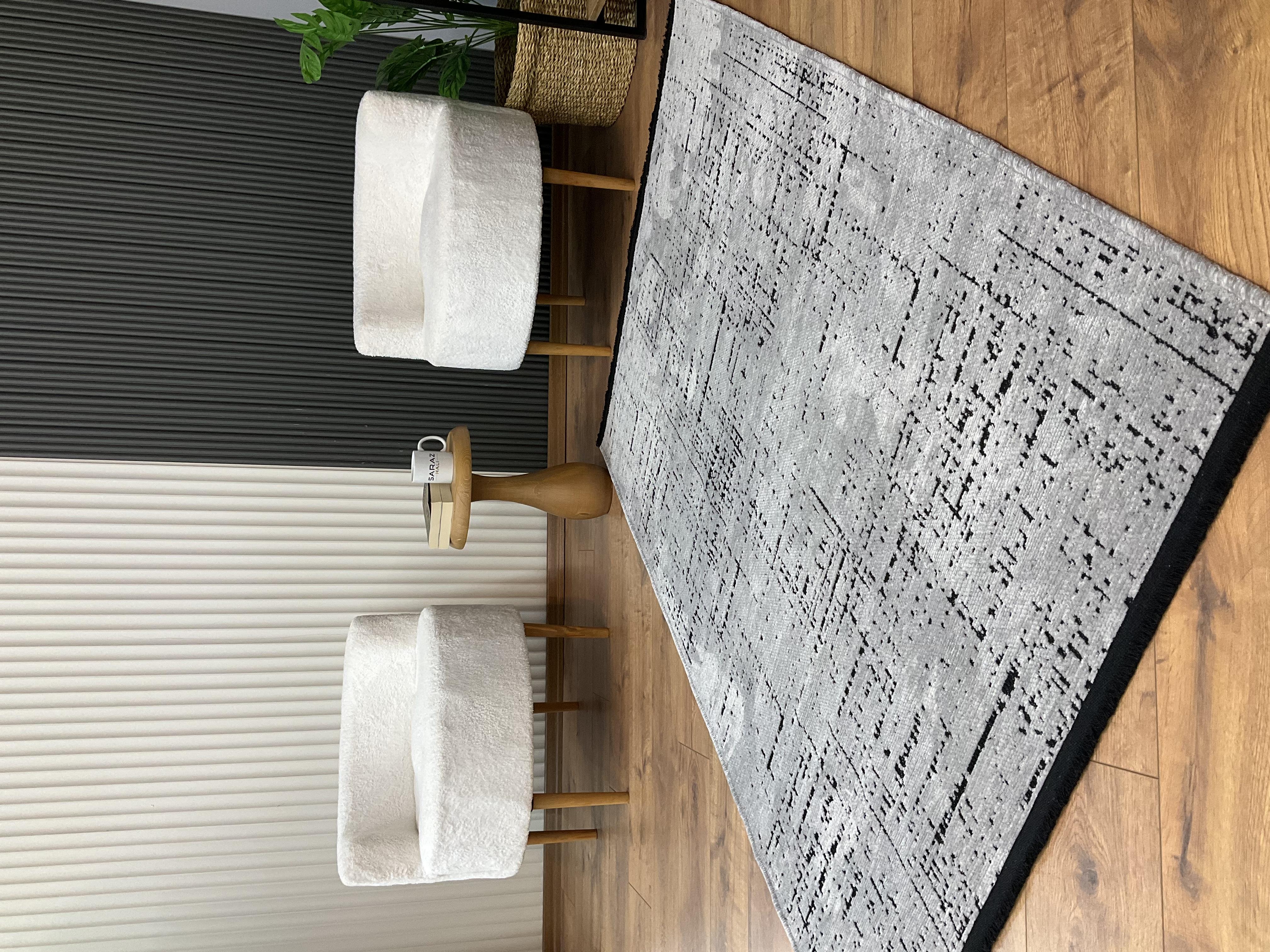 TİCİMAXSARAZ HALIŞönil Dokuma Kayma Taban Makinede Yıkanabilir Leke Tutmaz Kesme Bohem Kilim Gri