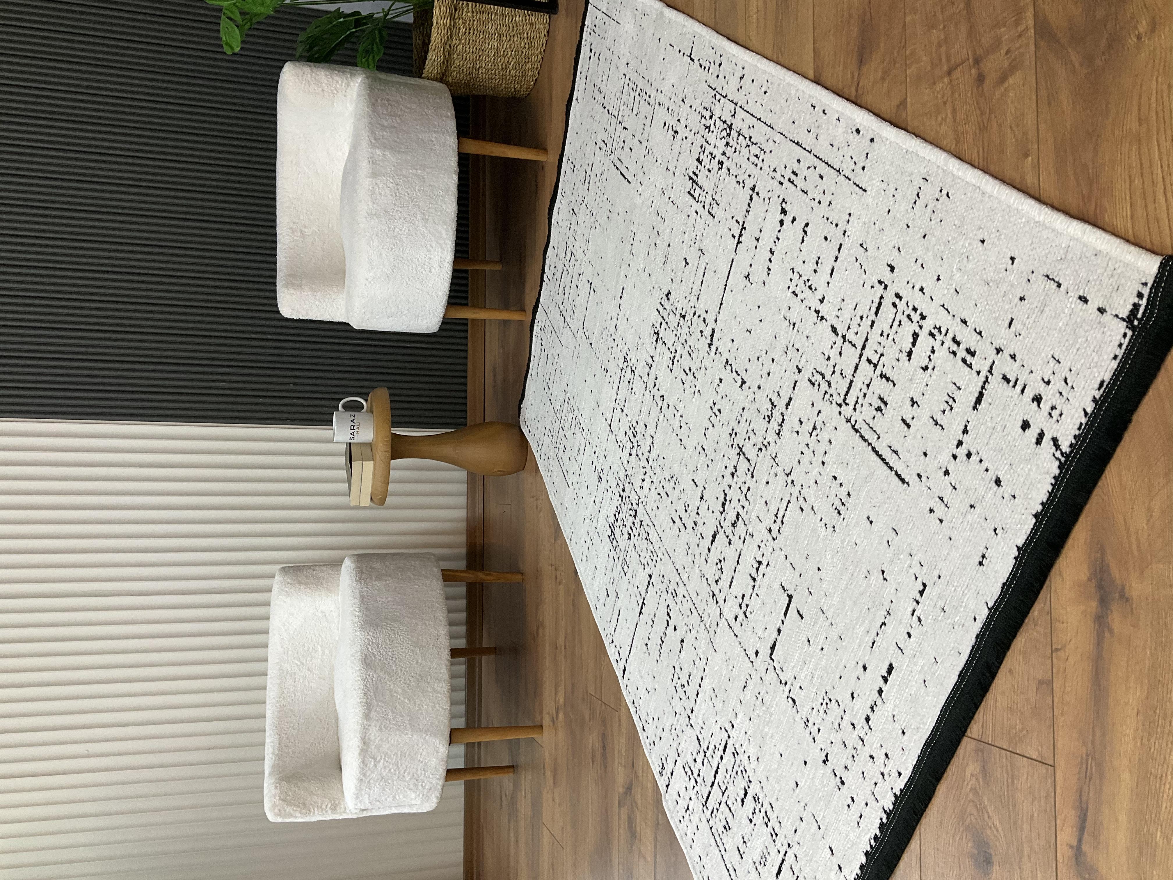 TİCİMAXSARAZ HALIŞönil Dokuma Kayma Taban Makinede Yıkanabilir Leke Tutmaz Kesme Bohem Kilim Beyaz