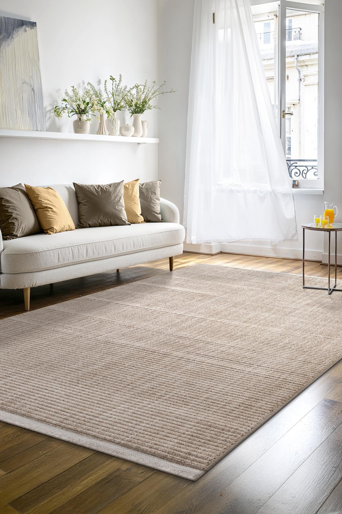 Yalın Microfiber Bukle Dokuma Halı Antre Hol Kesme Halı Yolluk 5771 Bej