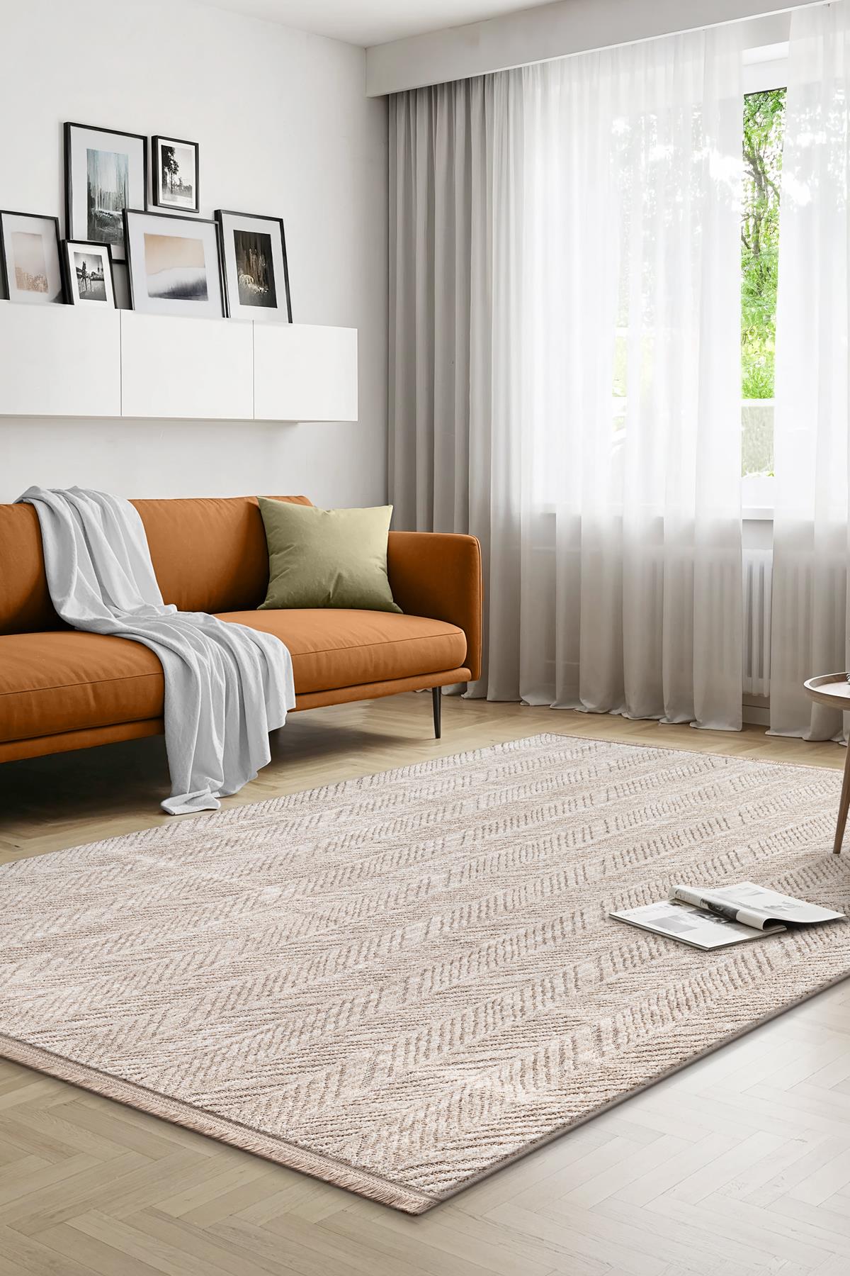 Yalın Microfiber Bukle Dokuma Halı Antre Hol Kesme Halı Yolluk 5577 Bej