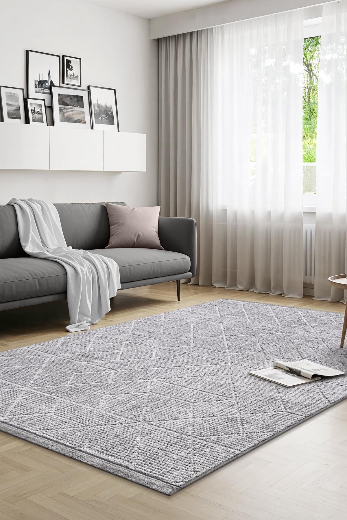 Yalın Microfiber Bukle Dokuma Halı Antre Hol Kesme Halı Yolluk 5579 Gri