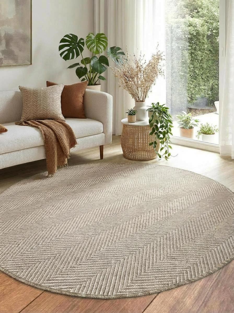Yuvarlak SİSAL Elit 1001 Bej Hasır Görünümlü Modern Salon Oturma Odası Dört Mevsim Halı