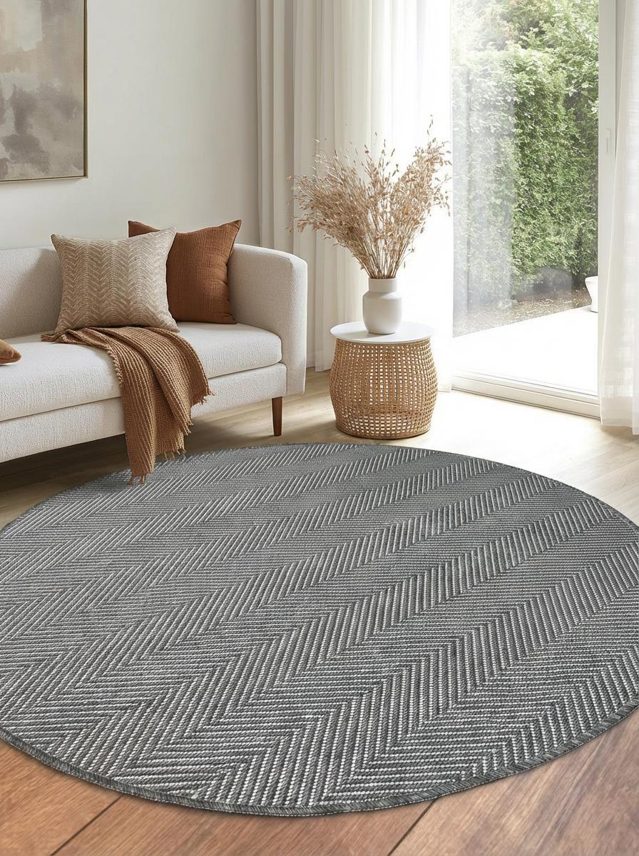 Yuvarlak SİSAL Elit 1002 Antrasit Hasır Görünümlü Modern Salon Oturma Odası Dört Mevsim Halı