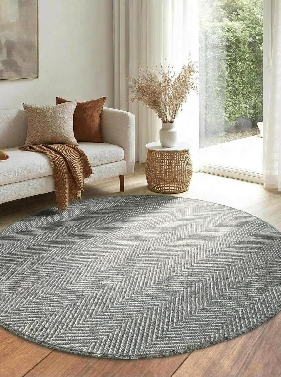 Yuvarlak SİSAL Elit 1003 Gri Hasır Görünümlü Modern Salon Oturma Odası Dört Mevsim Halı