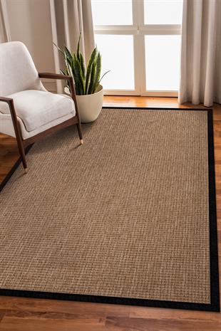 Sisal Hasır Halı ModelleriSARAZ HALI0465-Siyah Kumaş Bordür Sisal Halı Kilim Hav Toz Vermez Kolay Temizlenen Hasır Kilim