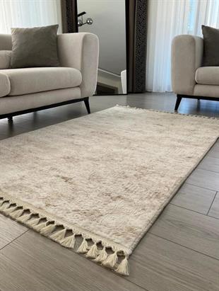 TİCİMAXSARAZ HALIPuffy Kabartma Desenli Yıkanabilir Kaymaz Taban Salon Halısı Mutfak Koridor Halısı Bej