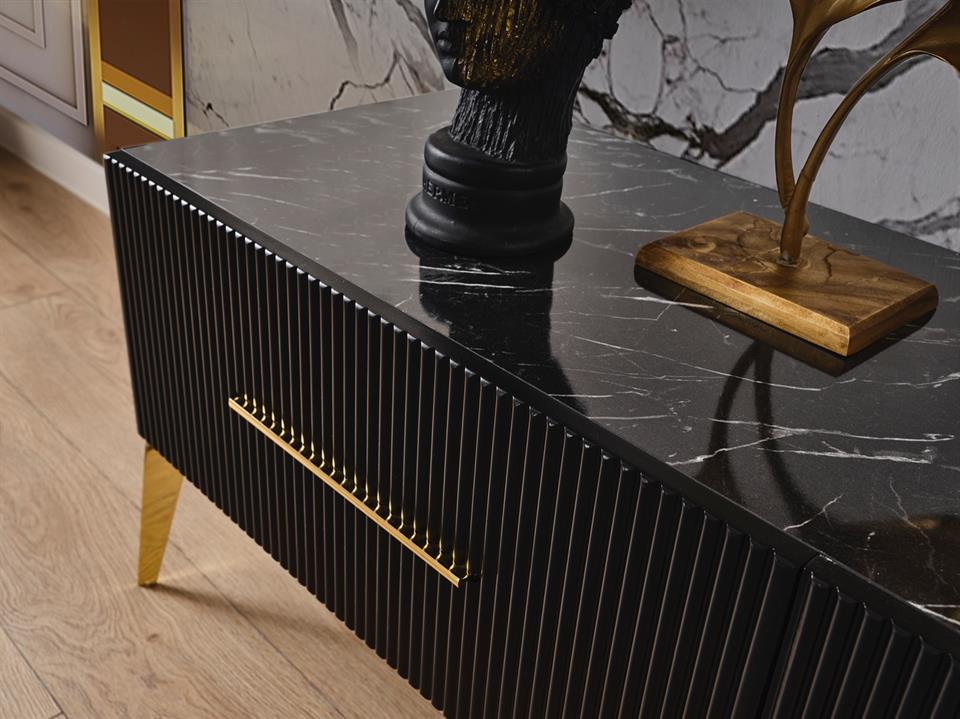 Beykoz Siyah Şömineli Tv Ünite Takımı