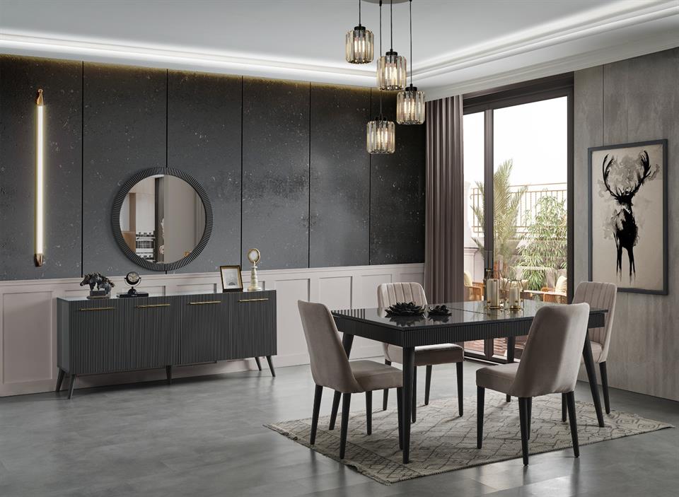 Çırağan Antrasit Yemek Odası Takımı