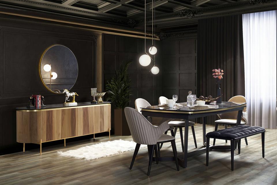 Tesla Ceviz Bronz Yemek Odası Takımı