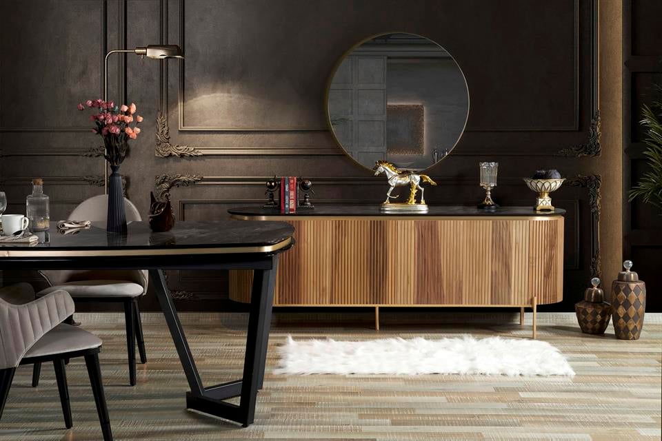 Tesla Ceviz Bronz Yemek Odası Takımı