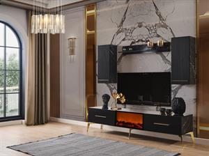 Beykoz Siyah Şömineli Tv Ünite Takımı