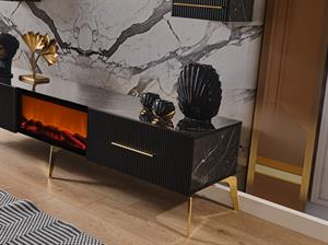 Beykoz Siyah Şömineli Tv Ünite Takımı