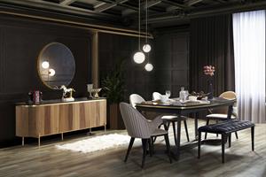 Tesla Ceviz Gold Yemek Odası Takımı
