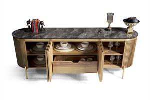 Tesla Ceviz Gold Yemek Odası Takımı