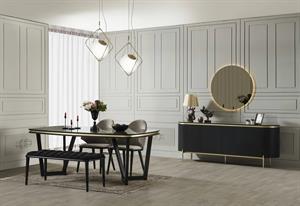 Tesla Siyah Gold Yemek Odası Takımı