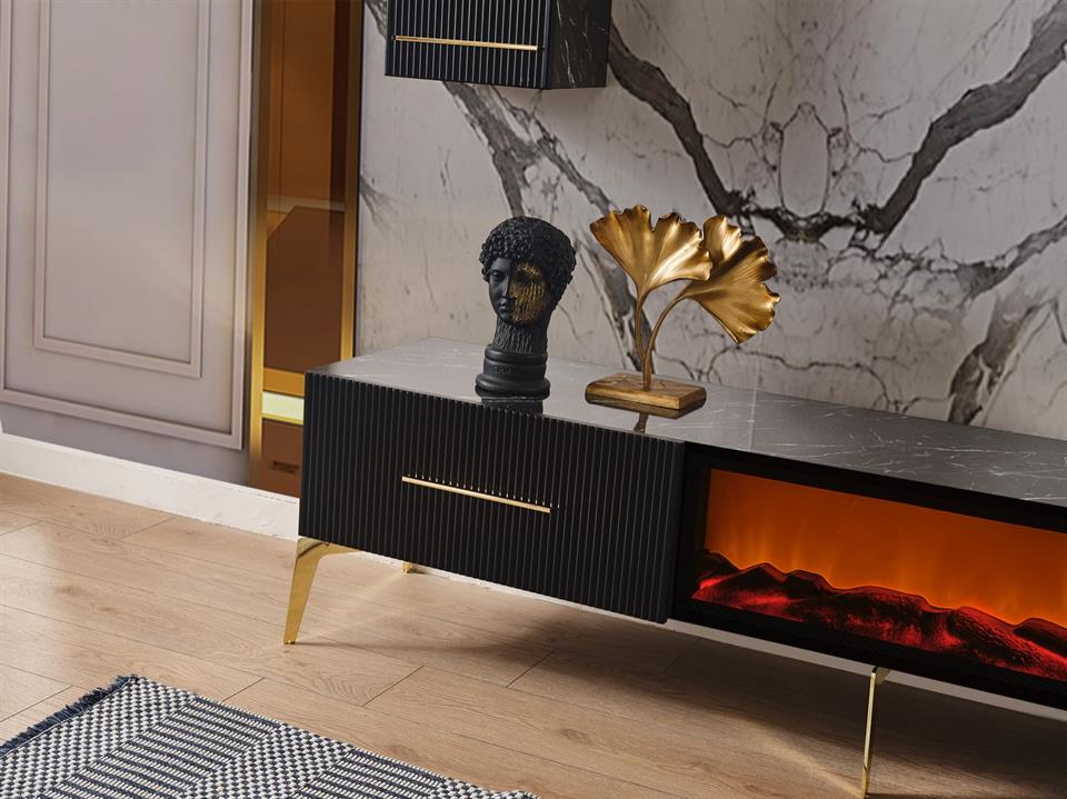 Beykoz Siyah Şömineli Tv Alt