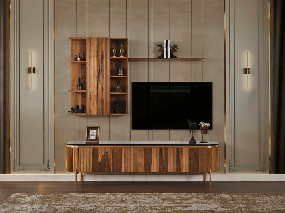 Tesla Ceviz Bronz Tv Ünite Takımı