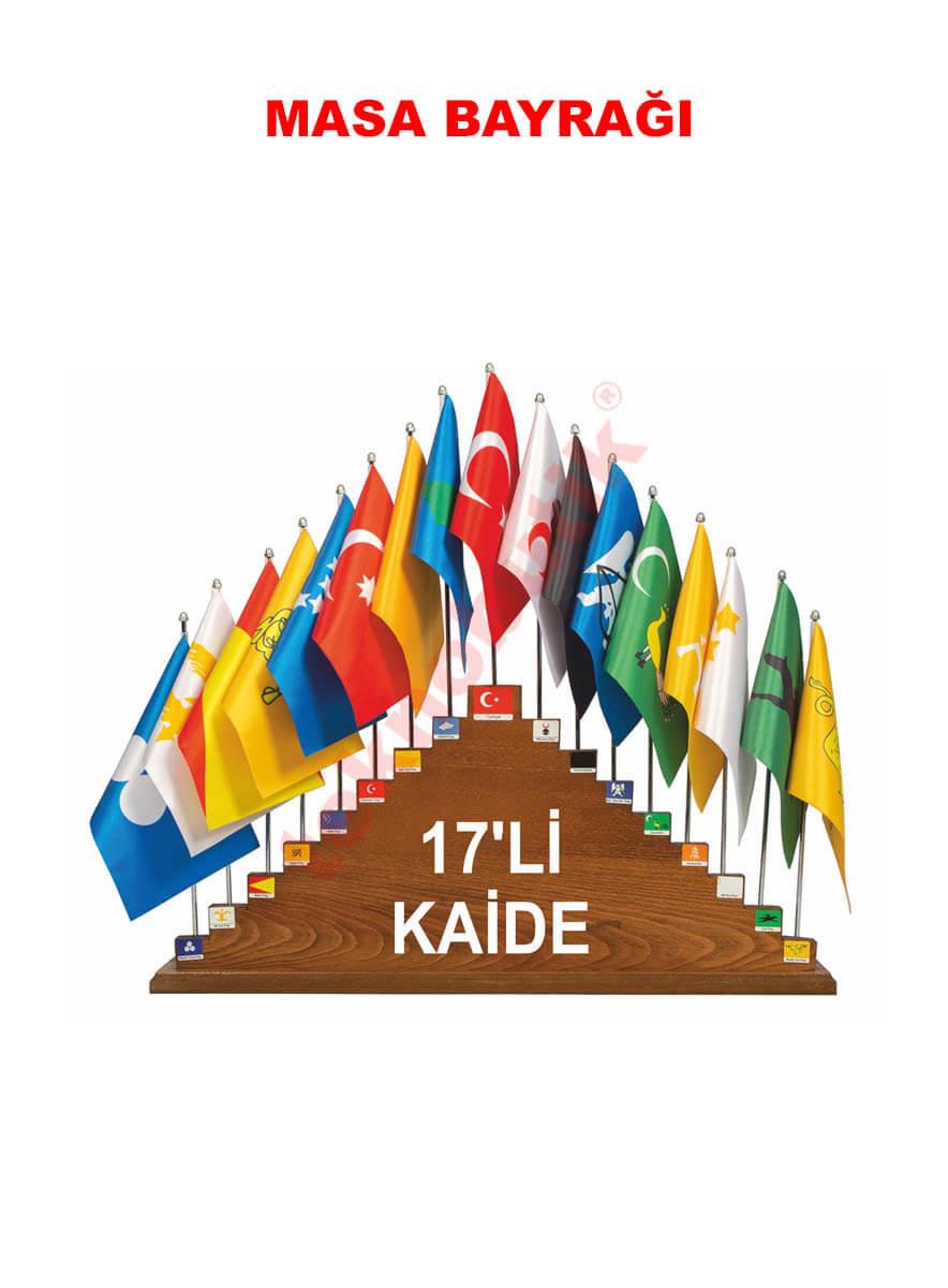 17 li Türk Ahşap Kaideli Masa Bayrak Takımı Teknobutik.com'da