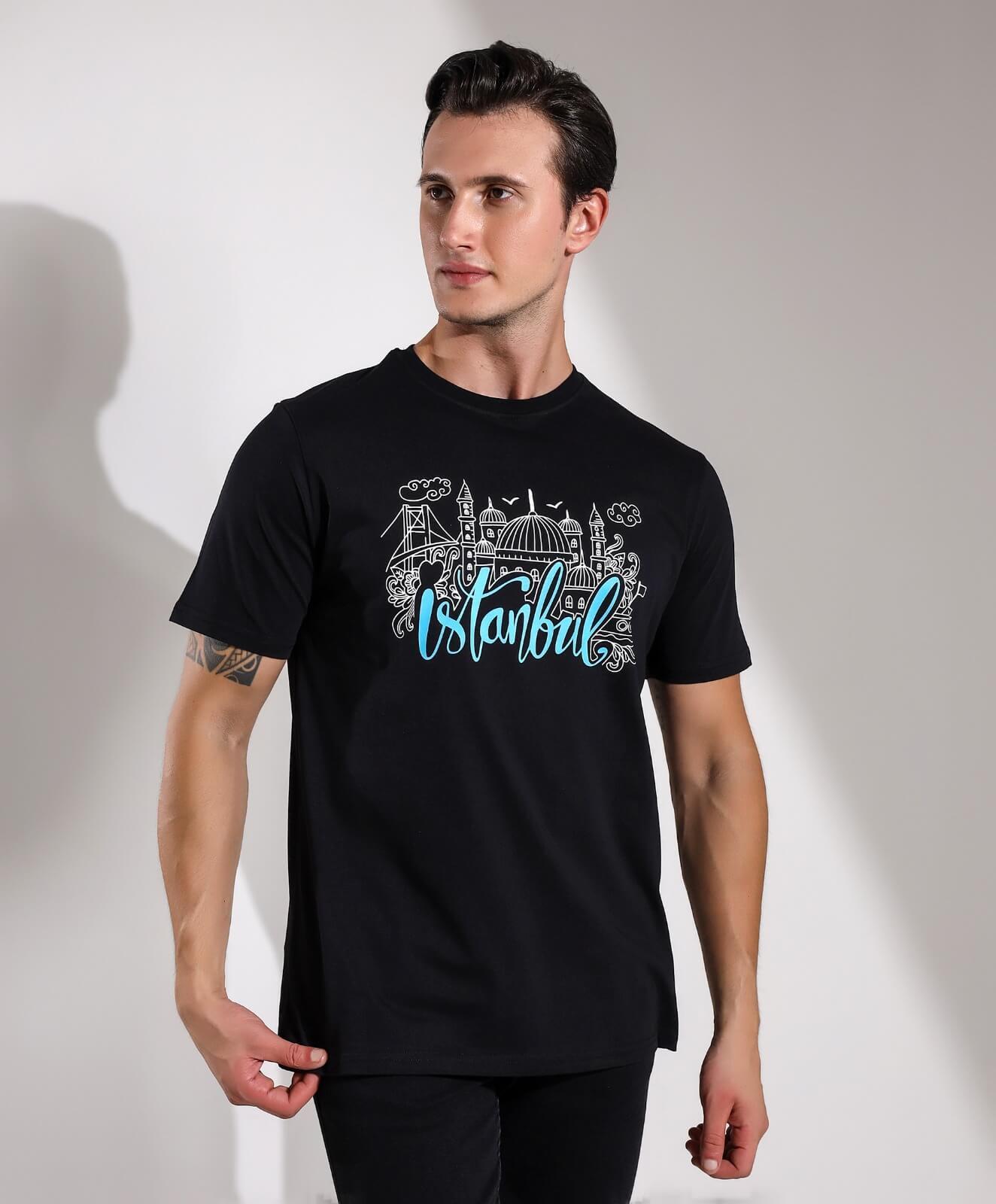 İstanbul Silüeti Baskılı Regular Kalıp T-shirt