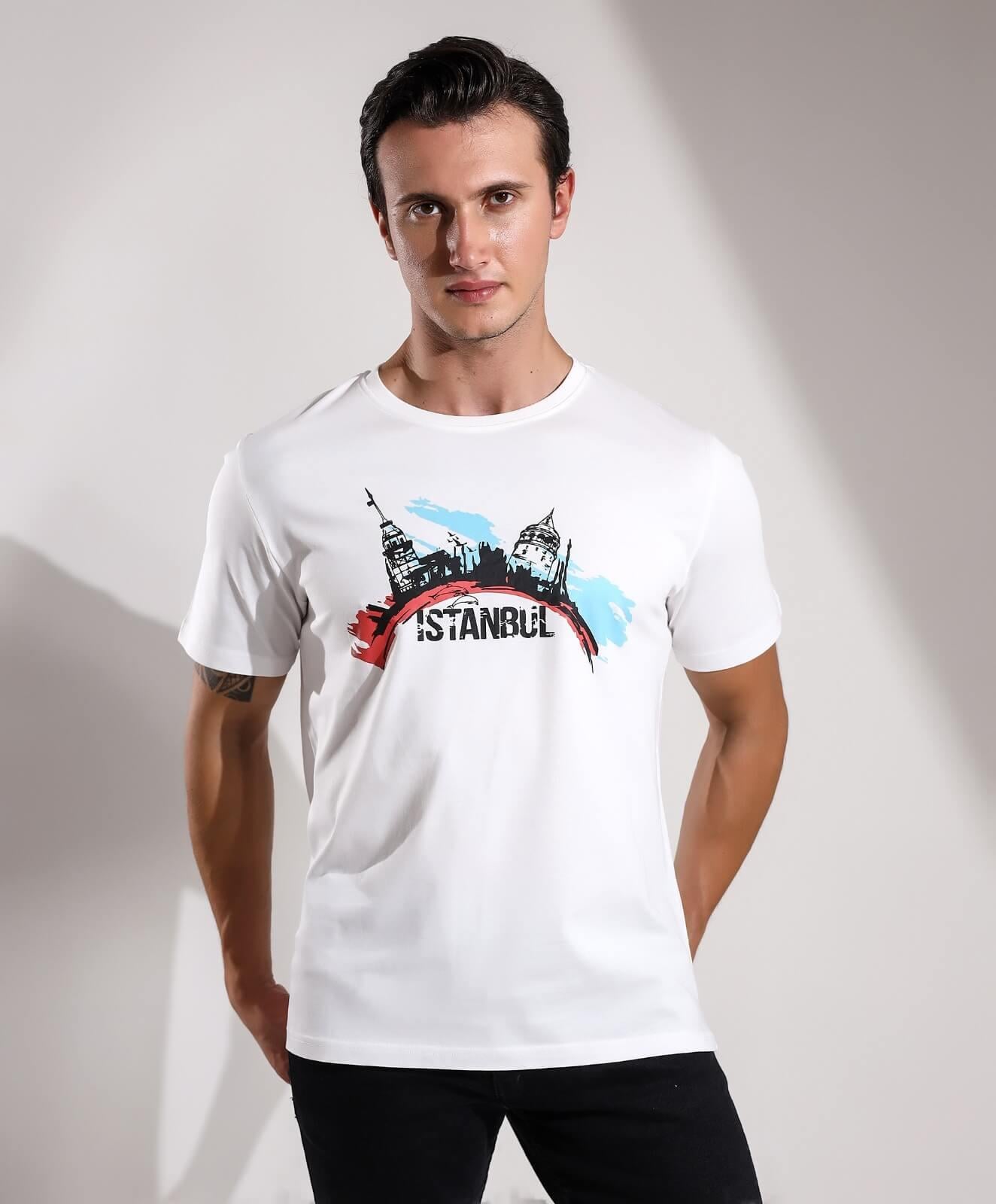 İstanbul Kız Kulesi Galata Baskılı Regular Kalıp T-shirt